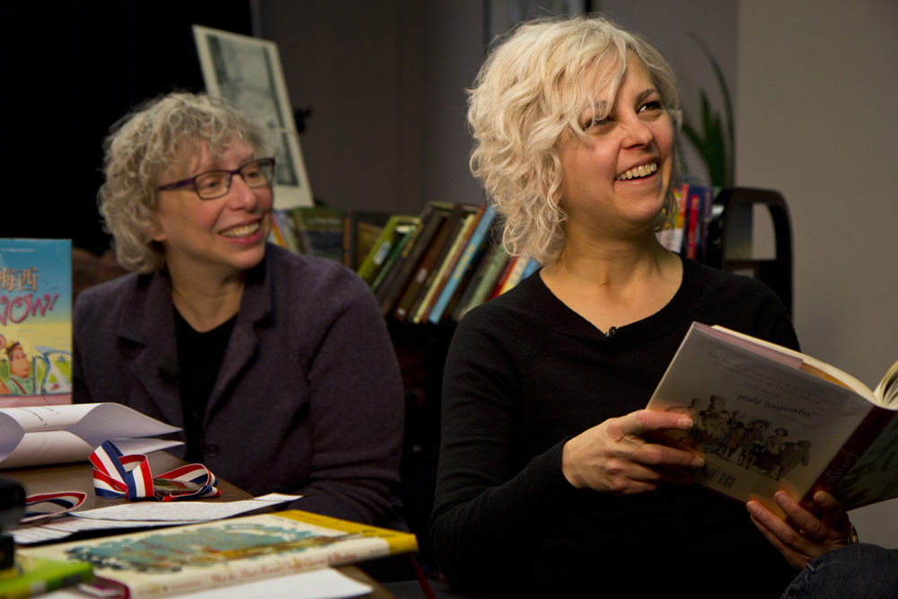 Kate DiCamillo (right) and Lisa Von Drasek.