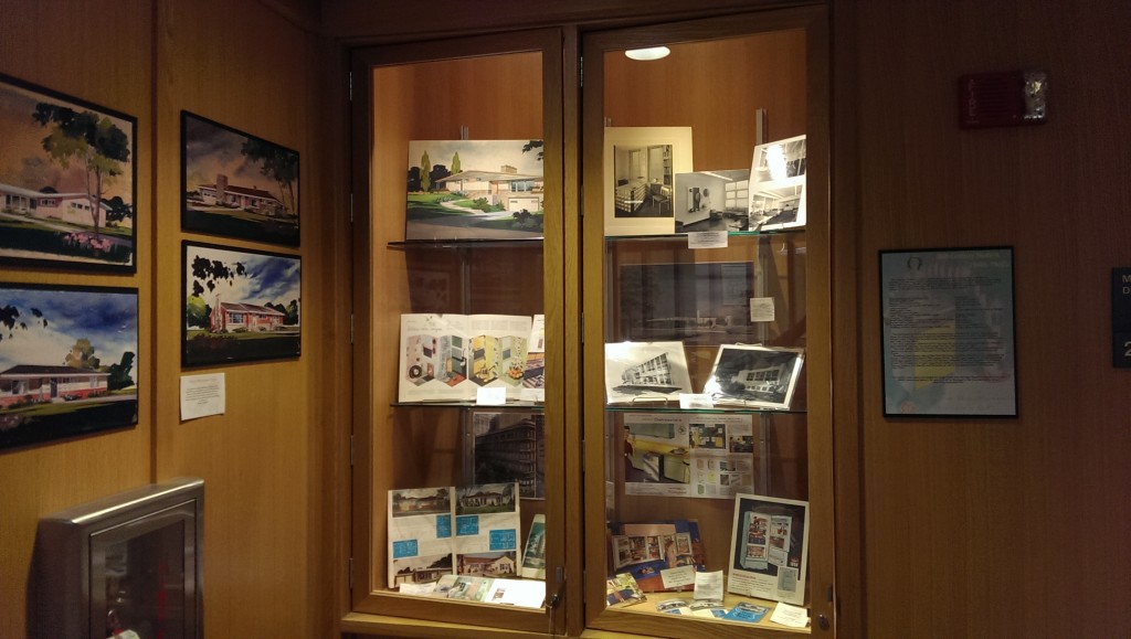 Photograph of the Mid-Century Modern exhibit now on display at Andersen Library.