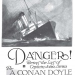 Cover illustration of "Danger!" a short story by Arthur Conan Doyle. The image shows a ship in rough waters listing to the side.