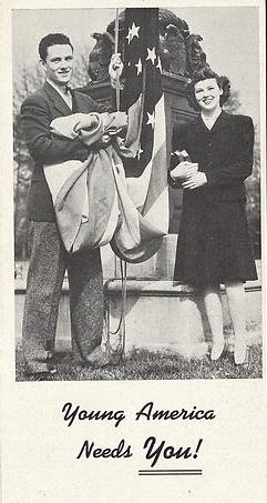 Social Welfare History Archive image of a couple in Young America raising the American flag.