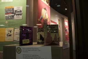 Photo of books and posters from the Bibliophilia exhibit at Hennepin Gallery