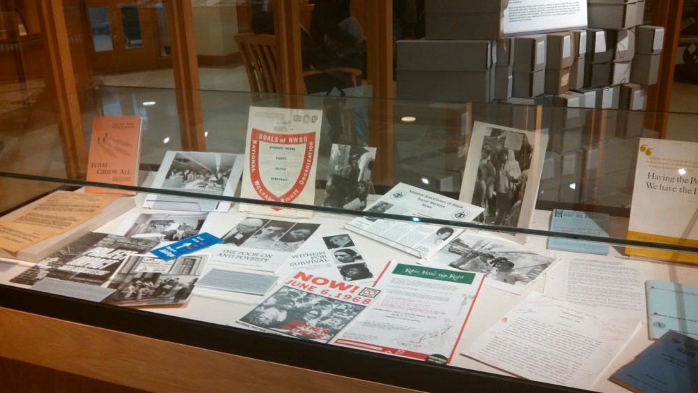 A view of the gallery at Andersen Library with the new exhibit being shown.