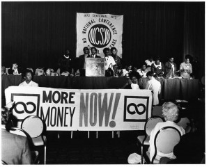 Photo of the protest at the National Conference on Social Welfare by the Association of Black Social Workers and National Welfare Rights Organization in 1969.
