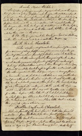 Recipe: Another way to make chocolate. Image from digitized manuscript in UMedia Archives.