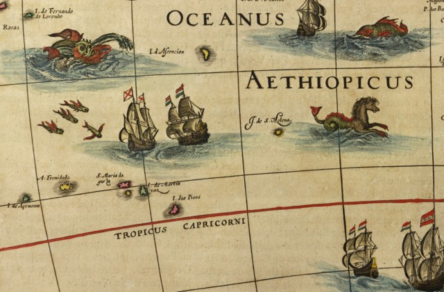 1667 map of sea monsters from Bell Library