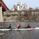 Gopher Women’s Rowing team under the bridge
