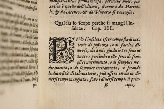 1627 book by Salvatore Massonio and Alessandro Maganza on salad. Photo credit Liz Hardin-Strnad.