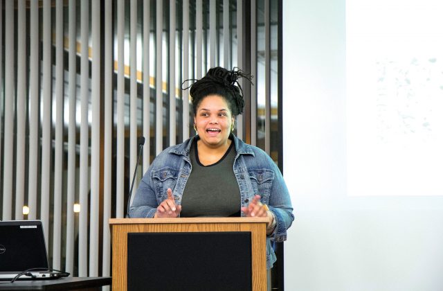 Erin Sharkey, co-founder of the Free Black Dirt collective, read from her work last February.
