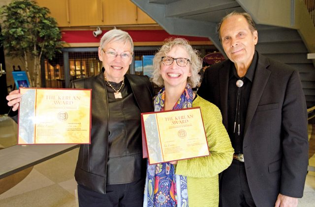 The 2016 Kerlan Award winners Betsy and Ted Lewin with Lisa Von Drasek (middle).