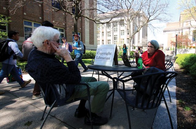 Nancy Sims, our Copyright Librarian, set up open office hours on this beautiful spring day.