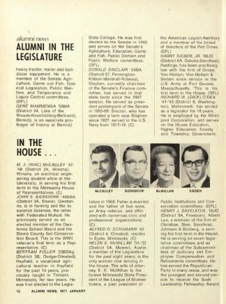 "Alumni in the Legislature," in the University of Minnesota Alumni magazine, 1971. Available at http://hdl.handle.net/11299/52485