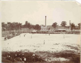 Burroughs Corporation employee ball park, located immediately next to factory, circa 1915.
