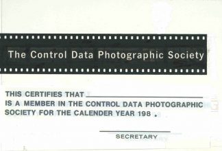 Identification card for members of Control Data Corporation’s employee Photographic Society, circa 1965.