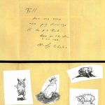 Sketches of pigs meant for use in Holm’s pig poem anthology and accompanying note from Randy Scholes, who would later co-found the Minneapolis press Milkweed Editions.