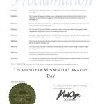 Governor Mark Dayton’s State of Minnesota Proclamation declaring July 17, 2017 as University of Minnesota Libraries Day in Minnesota
