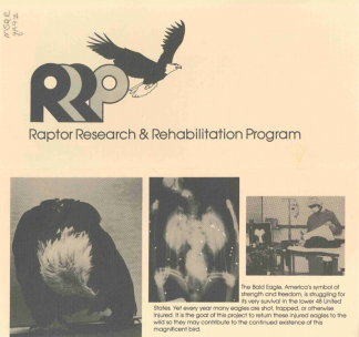 Information brochure for the Raptor Research & Rehabilitation Program, today's Raptor Center.