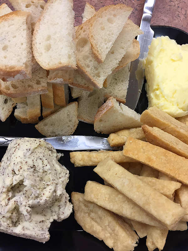 This platter includes two different kinds of fresh butter made from a Medieval Irish recipe, and cheese straws, made from a mid-19th century recipe.