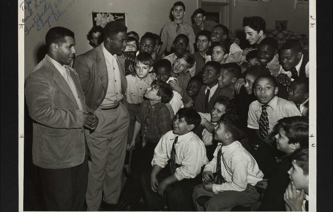 Jackie Robinson visiting school children