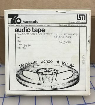 Audio reel box for "Look What We Found... A Cover-up at the Met," April 13, 1978.