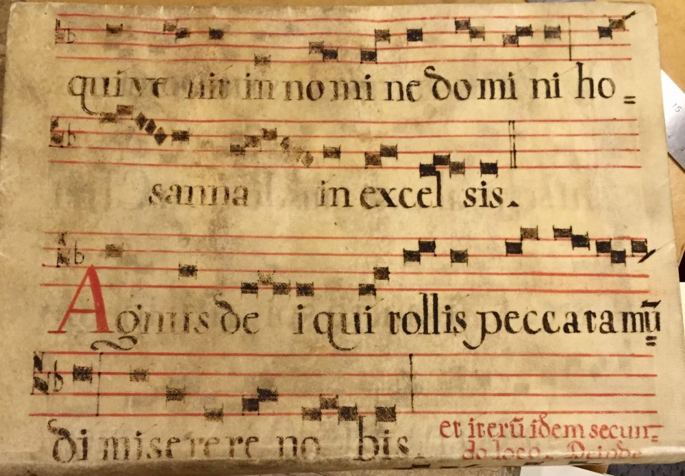 17th century sheet music from the binding of Phytognomonica (1588)