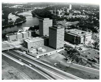 Wilson Library and Anderson Hall under construction, 1967, http://purl.umn.edu/226293.