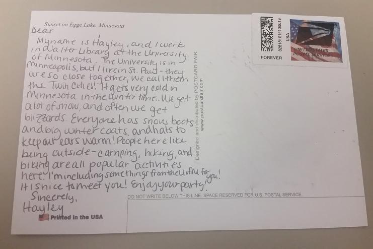 Hayley's reply message to the student from California.