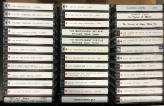 Stack of spines of audio cassettes