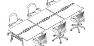 Schematic of long desk with individualized seating and office chairs.