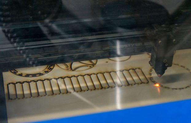 Laser cutter in use.