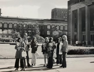 Photograph: Students attending Welcome Week in 1971 in front of Coffman Memorial Union.
