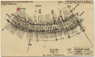 John Jager's diagram of the ribbon on a notecard, 1927. The original card is located at the Minnesota State University Moorhead Archives.