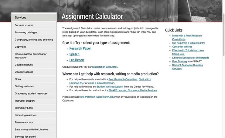university of minnesota assignment calculator