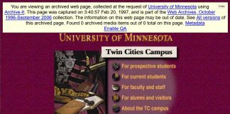 University of Minnesota homepage, 1997 umn.edu