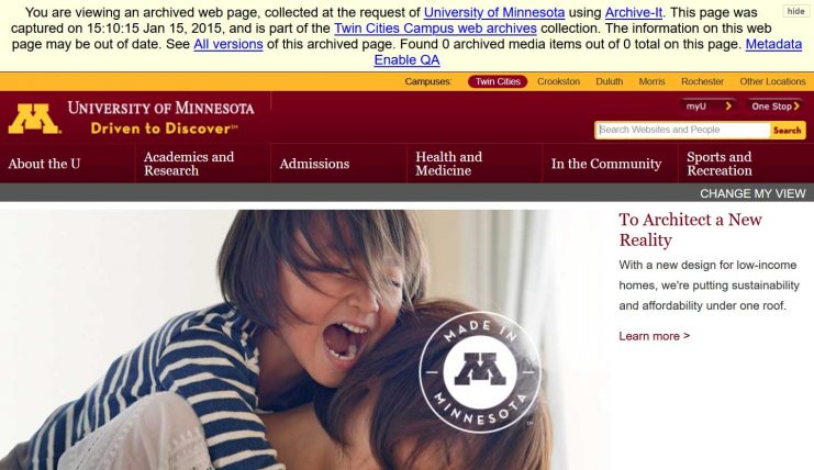 University of Minnesota homepage, 2015 umn.edu
