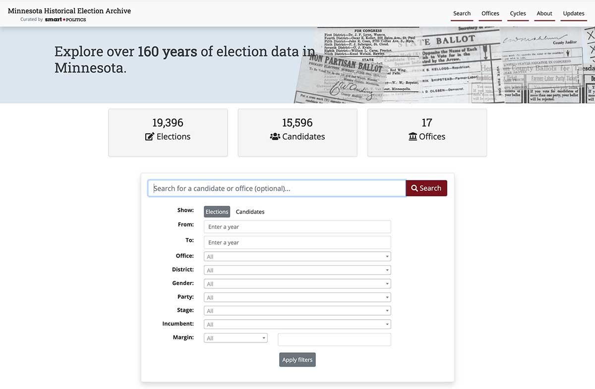 Minnesota Historical Election Archive home page