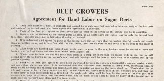 Beet Growers: Agreement for hand labor on sugar beets