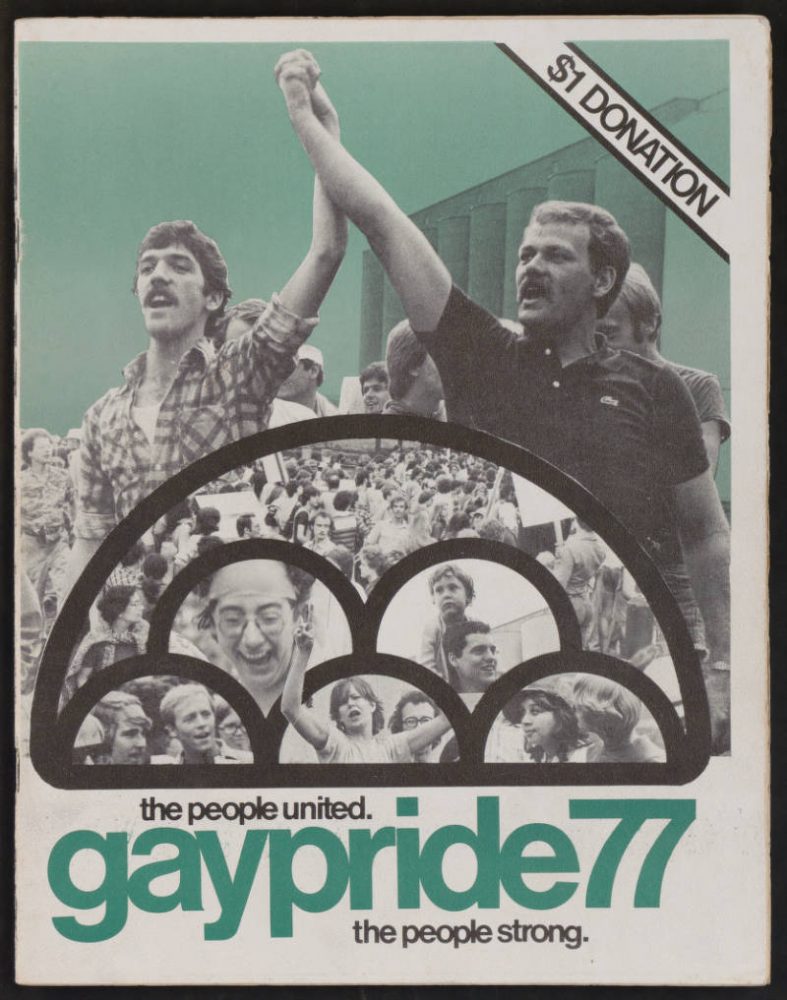 When this poster was created for the 1974 Pride weekend, some details — a women’s dance, a possible church service, and a softball game — were not yet decided.