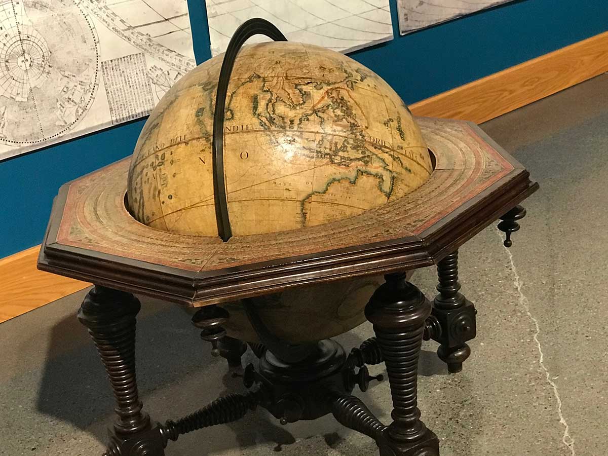Terrestrial and celestial globes created in 1696 and now part of the James Ford Bell Library collection.