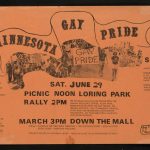 When this poster was created for the 1974 Pride weekend, some details — a women’s dance, a possible church service, and a softball game — were not yet decided.