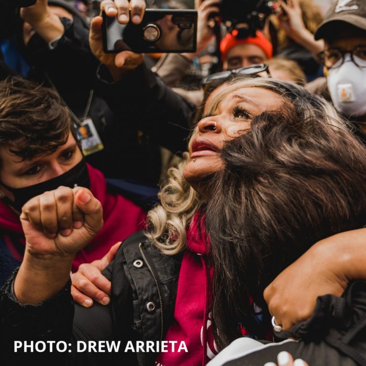 Photo by Drew Arrieta of the reaction to the conviction of Derek Chauvin