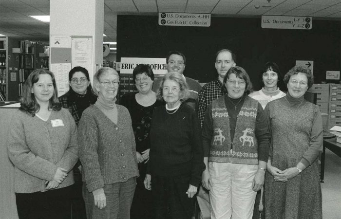 Gov Pubs staff from 2002. Julie Casey, who led the team at that time, is third from left.