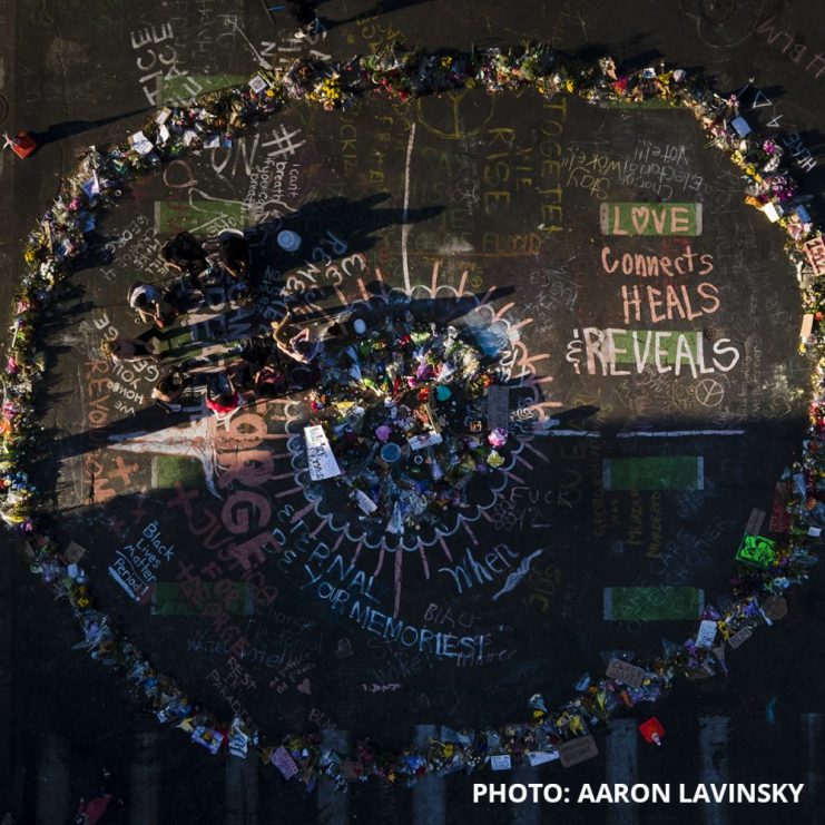 Photo by Aaron Lavinsky of the George Floyd Memorial, taken from above