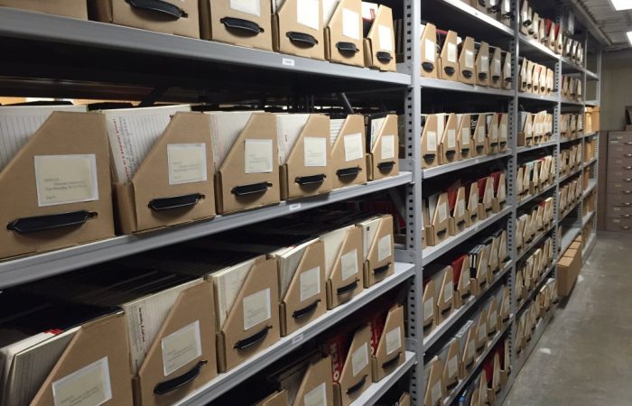 Audio reel tape storage in Elmer L. Andersen Library.