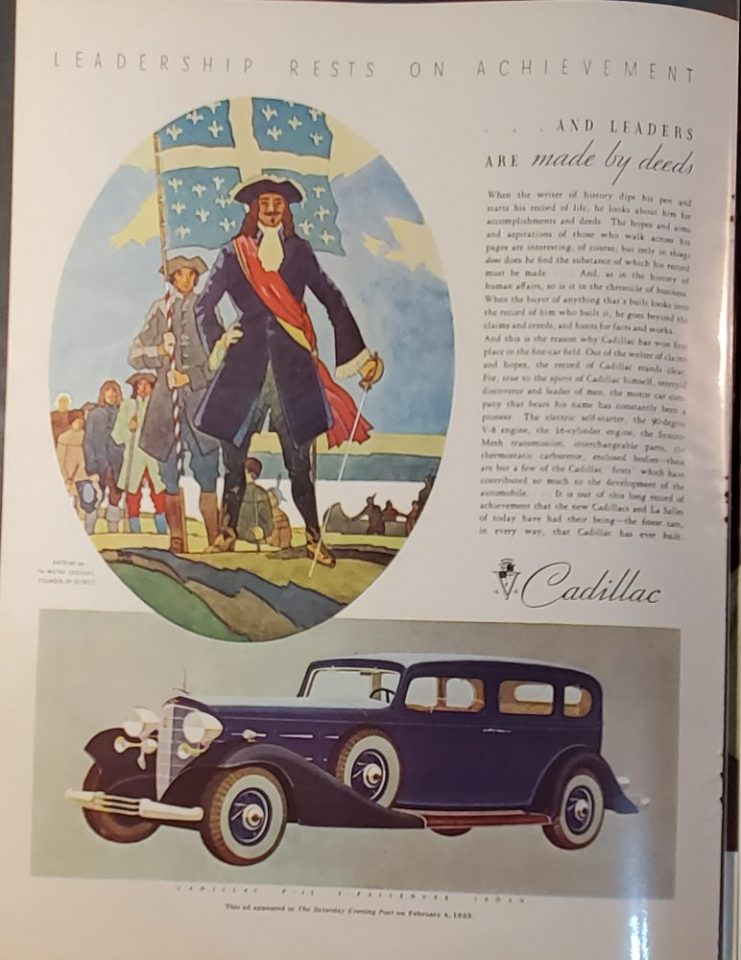 Image of French explorer (above) and 1930s Cadillac automobile (below).