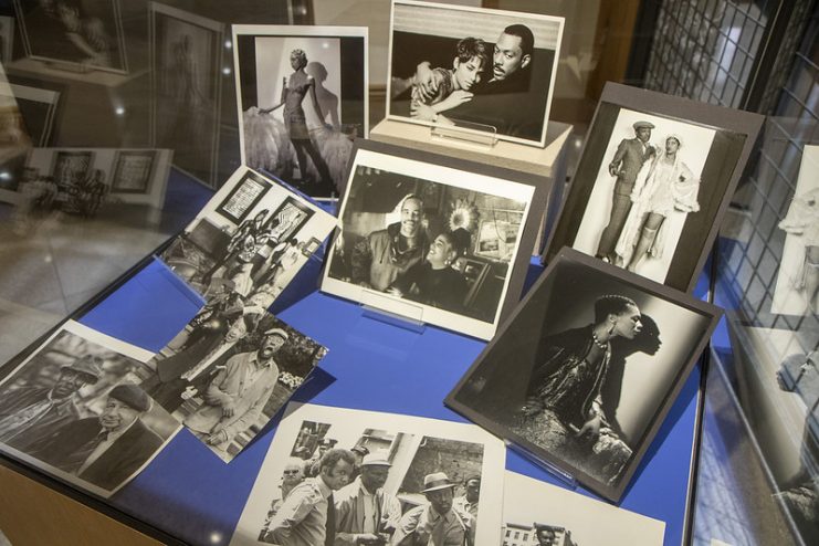 Exhibit case with a selection of Hollywood photos by Adger Cowans