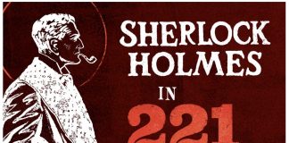 Illustration of Sherlock Holmes alongside the exhibit title, Sherlock Holmes in 221 Objects