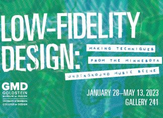 Postcard for the exhibit with the title, "Low-Fidelity Design: Making Techniques from the Minnesota Underground Music Scene"