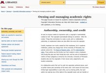 Screenshot of Libraries webpage for author rights