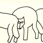 Illustration of three wolves, the original logo for Graywolf Press