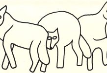 Illustration of three wolves, the original logo for Graywolf Press